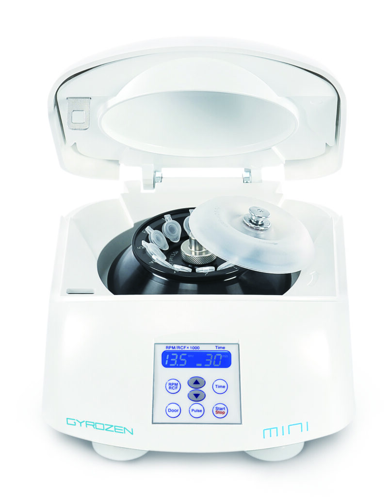 Minicentrífuga de laboratorio Gyrozen compacta para tubos de ensayo.